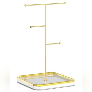 Gold Jewelry Organizer Stand w White Ceramic Plate